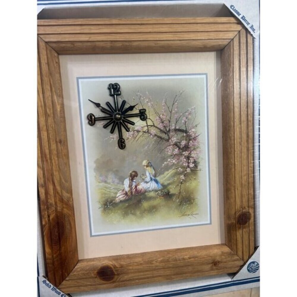 Vtg Andre Orpinas Solid Wood Framed Clock‎ Girls Meadow